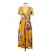 Egs Casual Dress - Midi V Neck Short sleeves: Yellow Print Dresses - Women's Size Medium