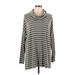 Ann Taylor LOFT Outlet Casual Dress - Mini Cowl Neck Long sleeves: Gray Stripes Dresses - Women's Size Large