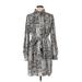 Eliza J Casual Dress - Shirtdress High Neck Long sleeves: Silver Dresses - Women's Size 12