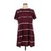 Casual Dress - Mini Crew Neck Short sleeves: Burgundy Stripes Dresses - Women's Size X-Large