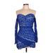 Casual Dress - Mini Open Neckline Long sleeves: Blue Print Dresses - Women's Size 10