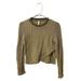 Free People Tops | Free People Crop Sweater Top Size S Long Sleeve Ribbed Crew Neck Crochet Olive | Color: Green | Size: S