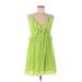 Lush Casual Dress - Mini V-Neck Sleeveless: Green Solid Dresses - Women's Size Medium