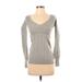 Guess Cocktail Dress - Mini V Neck Long sleeves: Gray Marled Dresses - Women's Size X-Small