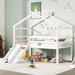 Twin Low Loft House Bed with Slide, Ladder, Safety Guardrails, House Roof Frame