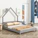 Twin House-Shaped Headboard Floor Bed, with Bed Platform with Handrails Design, Easy Assembly, Grey