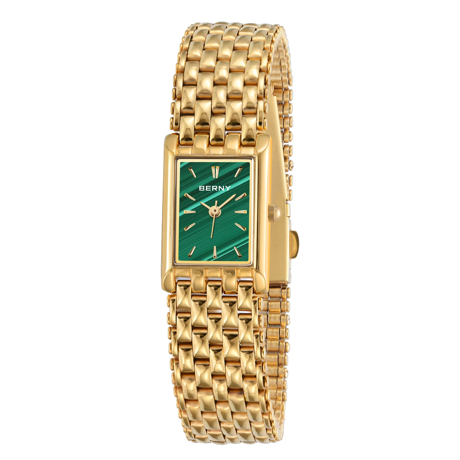 BERNY Gold Damenuhr mit goldenem Armband, Vintage-Luxus-Damenarmbanduhr, Ins-Stil, elegante und vielseitige Quarz-Damenuhr