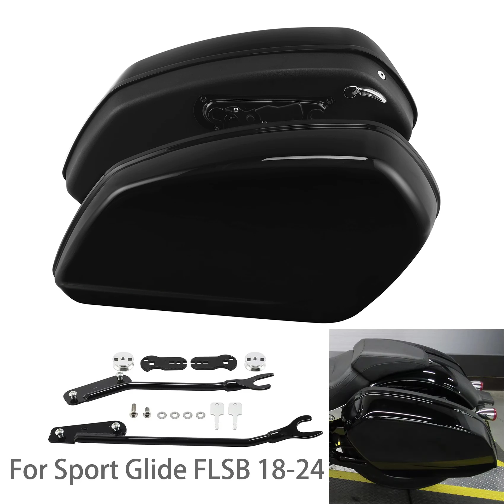 Glänzend schwarze Satteltaschen für Harley Sport Glide FLSB 2018–2024 2022, Gepäck-Seitenbox Image