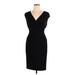 Lauren by Ralph Lauren Cocktail Dress - Sheath V Neck Short sleeves: Black Solid Dresses - Women's Size 14