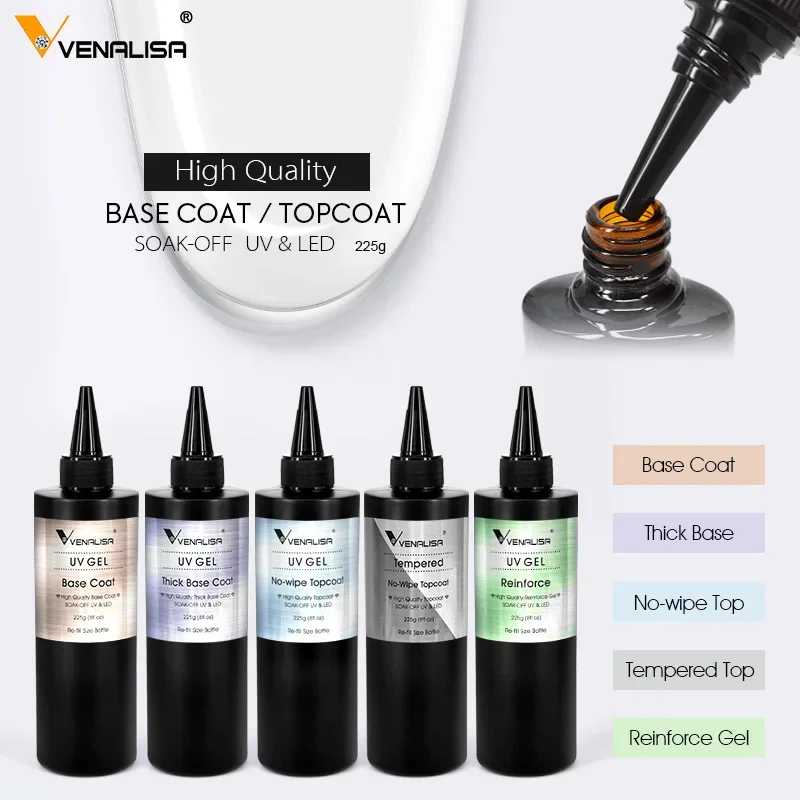 Venalisa Long Wear Tempered Top Coat Reinforce Gel-Nachfüllpaket Soak Off UVLED-Nagelgellack Großes Volumen 225 g/30 ml Basisgel Image