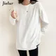 Jielur T-shirt Décontracté Femmes Blanc À Manches sulfY-manches Automne Hiver O-cou Vêtements