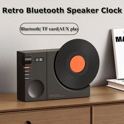 Mini Retro Bluetooth5.3 Lautsprecher Wireless Hifi Sound Soundbar Vintage MP3 Musik Box mit Uhr Display Unterstützung TF Karte AUX Spielen Image