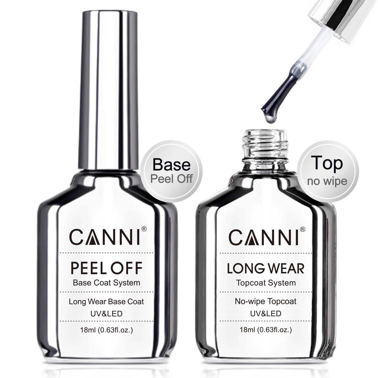 Canni TPO FREE HEMA FREE 18 ml Long Wear Diamond Nowipe Top Coat Peeloff Base Coat Soak Off UV LED Gel Polish Nagelmaniküre Image