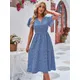 Robe Longue Décontractée pour Femme Tenue de Vacances Imprimé Bleu Style Boho Col en V Manches