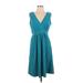 Columbia Casual Dress - Party Plunge Sleeveless: Teal Print Dresses - Women's Size Large