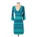 Trina Turk Casual Dress V-Neck 3/4 sleeves: Teal Print Dresses - Women's Size P