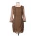 H&M Cocktail Dress - Sheath Scoop Neck 3/4 sleeves: Brown Print Dresses - Women's Size 8