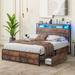 17 Stories Bed Frame w/ 4 Drawers Metal Platform Bed Frame w/ Charging Station Metal in Brown | Full/Double | Wayfair