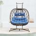Bungalow Rose 2-Person Oversized Large Outdoor Hanging Egg Chair, Stand & Cushion w/ Cover, Rattan in Brown | 77 H x 52 W x 38 D in | Wayfair