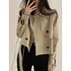 2colors 2023 Korean Women Autumn Trench Coats Short Jacket Casual Female Lace Up Coat Tops womens