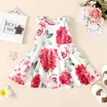 PatPat Baby Girl Allover Floral Print Flowy Sleeveless Tank Dress Casual/Outdoor Full print