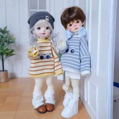 Nwe 30cm BJD Clothes Loose Striped Sweater Coat Shorts for Big 1/6, Yosd, 1/6 BJD SD DD Doll Shoes Accessories Toy Clothing