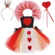 Alice in Wonderland Red Queen of Hearts Costume for Girls Carnival Halloween Tutu Dress Kids Party