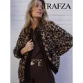 TRAFZA Women Fashion Vintage Leopard Print Warm Wool O-neck Single Breasted Pockets Loose Jackets