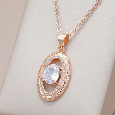 Kinel Luxury 585 Rose Gold Color Pendant For Women Beautiful Hollow Flowers Natural Zircon Pendant