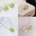 2023 New Fashion Opal Jewelry Green Four Leaf Grass Rotating Earrings for Women Luxury Necklace