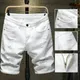 2024 New White Denim Shorts Men Ripped Knee Length Fashion Jeans Casual Hole Slim Male Short Pants
