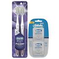 Oral-B Glide Pro-Health Deep Clean Cool Mint Flavor Floss Twin Pack 80 M & Oral-B Pulsar 3d White Advanced Vivid Soft Toothbrush Twin Pack (Colors May Vary) Bundle