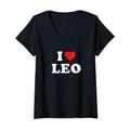 Damen Leo Namensgeschenk, I Love Leo, Herz Leo T-Shirt mit V-Ausschnitt