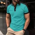 Men's Golf Shirt Golf Polo Work Casual Lapel Short Sleeve Basic Modern Color Block Patchwork Button Spring Summer Regular Fit Dark red Golden Jacinth Navy Blue Sky Blue Beige Golf Shirt