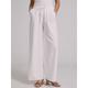 Women's Wide Leg Linen Pants Pants Trousers Full Length Cotton Faux Linen Side Pockets Wide Leg Fashion Casual Daily White Khaki S M