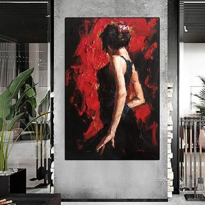 Hand painted firgure oil painting Abstract art Red woman dancer oil painting pattle knife girl dancer painting Home decoration for living room artwork