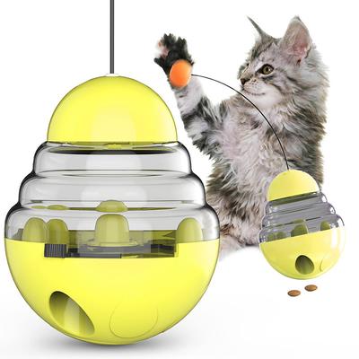 interactive funny cat toys, 3 in 1 treat feeder ball with automatic spinning tumbler, cat feather wand and food dispenser for kitten cat funny exercise chaser training (pink)