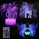 Unicorn 3D Nightlight Night Light For Children Color-Changing Adorable Remote Control Touch Dimmer Gradient Mode Thanksgiving Day Christmas AA Batteries Powered USB 3pcs