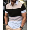 Men's Golf Shirt Golf Polo Work Casual Lapel Short Sleeve Basic Modern Color Block Stripes Patchwork Button Spring Summer Regular Fit Black White Golf Shirt