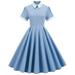 Elegant temperament trimmed contrasting high-neck doll collar mid-length hem dress for women - light blue - XXL