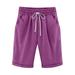 nerohusy Bermuda Linen Wide Leg Shorts Women Womens Bermuda High Rise Shorts Knee Length Cotton Linen Drawstring Casual Shorts Athletic Jogger Workout Shorts Purple XXXXXL