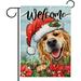 Welcome Christmas Gold Retriever Dog Gard Flag Puppy Santa Hat Poinsettia rative Yard Outdoor Home r Holiday 12x18in