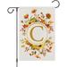 Monogram Letter K Fall Initial Gard Flag 12x18 Double Sided Burlap Small Vertical Welcome Floral Sunflower Family Last Name Flag Outdoor Outside ration (ONLY FLAG)