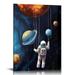 Shiartex Space Wall Art for Kids Bedroom Decor Black and White Astronaut Painting Canvas Art Funny Cartoon Universe Theme Poster Framed Home Bathroom Nursery Room DÃ©cor 16x20 in/12x16 in