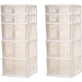 LLBIULife Plastic 5 Clear Drawer Medium Home Organization Container Tower with 3 Large Drawers and 2 Small Drawers Black Frame 2 Pack