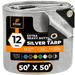 Heavy Duty Silver Poly Tarp 50 X 50 - Multipurpose Protective Cover - Durable Waterproof Weather Proof Rip and Tear Resistant - Extra Thick 12 Mil Polyethylene - by Xpose Safety