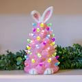 Gnome Easter Ceramic Tree Light-Up Bunny Gnome Easter Decorations Pink Bunny Tree Easter Decorations for Indoor Spring Home Office Tabletop Bunny Rabbit Pink Tree Home Decor