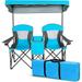 Double Camping Chair Folding Camping Chair with Canopy Shade & Mini Table Beverage Cup Holder Carrying Bag Camp Canopy Chairs 2-Person Loveseat Camping Chair for Adult Outdoors Sport Blue