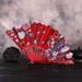 Sueyeuwdi Art Supplies Portable Fan Chinese Style Dance Wedding Party Lace Silk Folding Hand Held Flower Fan Home Decor Room Decor Red 10*10*5cm