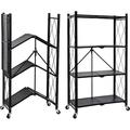 3-Tier Heavy Duty Foldable Metal Rack Storage Shelving Unit with Wheels Moving Easily Organizer Shelves Great for Garage Kitchen Holds up to 750 lbs Capacity Black